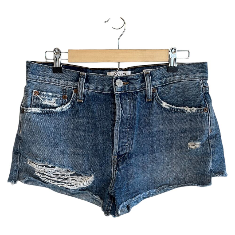 Re/Done x Solid & Striped Malibu Distressed Cut Off Denim Shorts Rip Size 28 - Picture 2 of 6